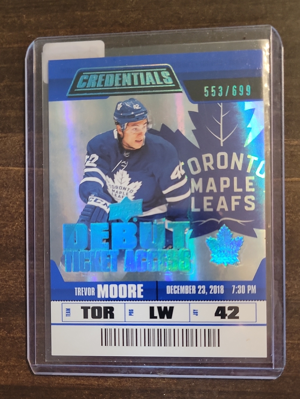 2019/20 Toronto Maple Leafs Blue Debut Ticket Collectible Card - Trevor Moore